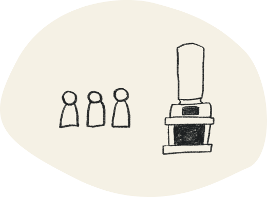 イラスト：お墓と3人の人