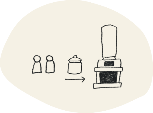 イラスト：お墓に骨壷を1つ入れるところ