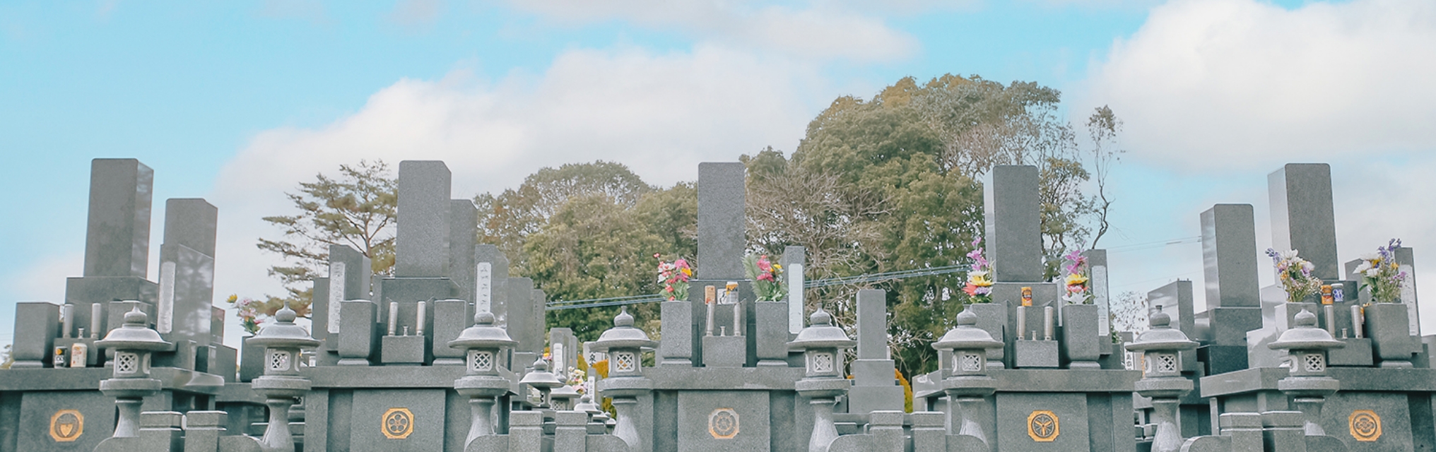 写真：青空を背に並んだお墓